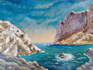 Painting titled "Houle en Méditerran…" by Genevieve Fraysse, Original Artwork, Oil