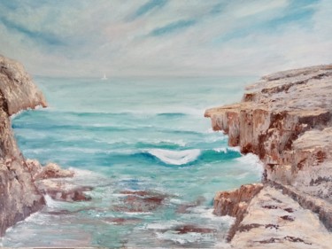 Painting titled "Mer estivale en Méd…" by Genevieve Fraysse, Original Artwork, Oil