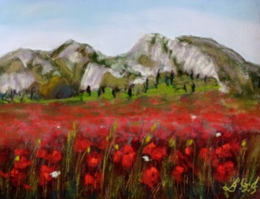 Painting titled "Coquelicots dans le…" by Genevieve Fraysse, Original Artwork, Pastel