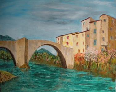 Painting titled "Le pont du Vigan "a…" by Genevieve Fraysse, Original Artwork, Acrylic