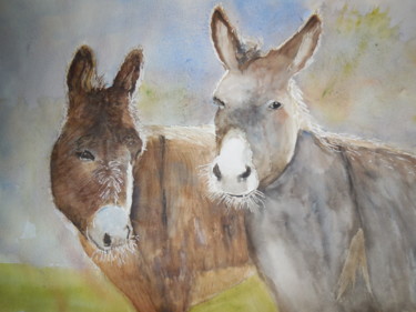 Peinture intitulée "Souvenir de nos ânes" par Genevieve Fraysse, Œuvre d'art originale, Aquarelle