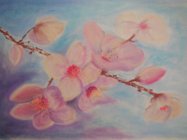 Painting titled "Fleurs de pêcher" by Genevieve Fraysse, Original Artwork, Pastel