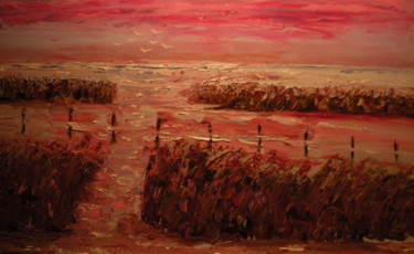 Painting titled "Camargue rose "alla…" by Genevieve Fraysse, Original Artwork, Oil