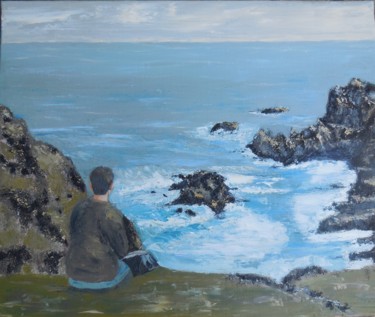 Peinture intitulée "Seul face à l'océan" par Genevieve Fraysse, Œuvre d'art originale, Huile