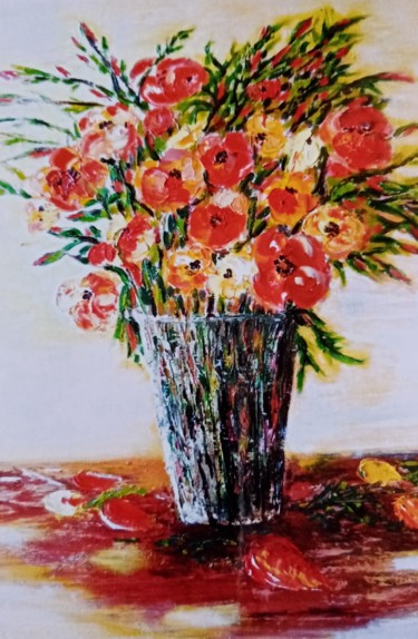 Painting titled "Pavots et coquelico…" by Genevieve Fraysse, Original Artwork, Oil