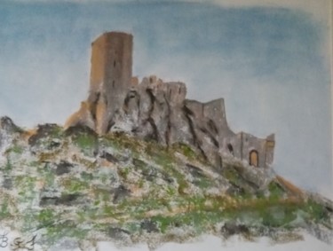 Painting titled "Le château de Quéri…" by Genevieve Fraysse, Original Artwork, Pastel