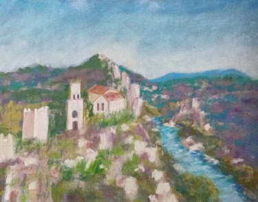 Painting titled "L'Ardèche vue d'Aig…" by Genevieve Fraysse, Original Artwork, Pastel