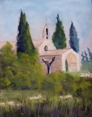 Painting titled "Chapelle St Sixte d…" by Genevieve Fraysse, Original Artwork, Pastel