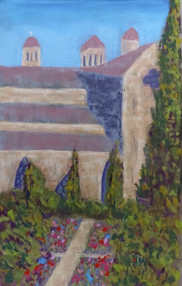 Painting titled "L'Abbaye de Fontfro…" by Genevieve Fraysse, Original Artwork, Pastel