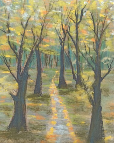 Painting titled "Sous-bois aux Fumad…" by Genevieve Fraysse, Original Artwork, Pastel