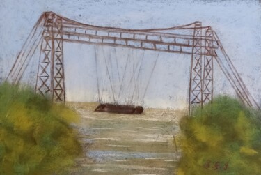 Painting titled "Le Pont Transborder…" by Genevieve Fraysse, Original Artwork, Pastel