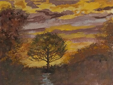 Peinture intitulée "Coucher de soleil c…" par Genevieve Fraysse, Œuvre d'art originale, Gouache