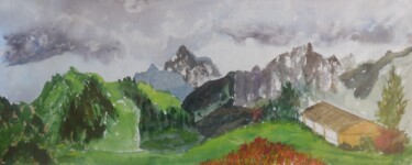 Painting titled "Alpage (sur le moti…" by Genevieve Fraysse, Original Artwork, Watercolor