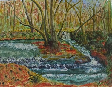 Painting titled "Cascades à la Vionne" by Genevieve Fraysse, Original Artwork, Watercolor