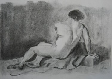 Drawing titled "Nu de David copie" by Genevieve Fraysse, Original Artwork, Charcoal