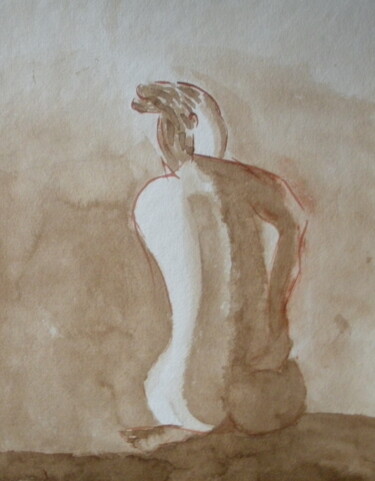 Peinture intitulée "Nue au brou de noix" par Genevieve Fraysse, Œuvre d'art originale, Aquarelle