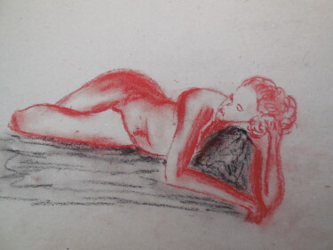 Drawing titled "Nue allongée" by Genevieve Fraysse, Original Artwork, Pencil