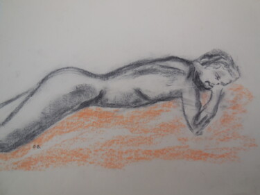 Disegno intitolato "Homme endormi" da Genevieve Fraysse, Opera d'arte originale, Carbone