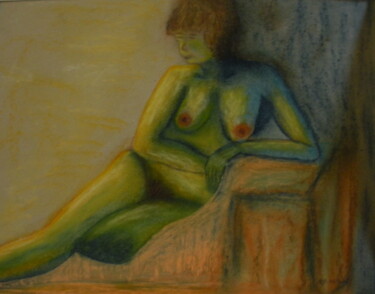 Peinture intitulée "Femme accoudée" par Genevieve Fraysse, Œuvre d'art originale, Pastel
