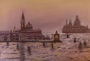 Peinture intitulée "Crépuscule à Venise" par Genevieve Fraysse, Œuvre d'art originale, Pastel