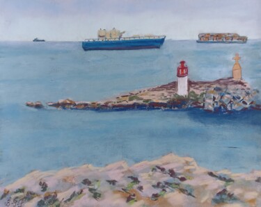 Peinture intitulée "L'entrée du port de…" par Genevieve Fraysse, Œuvre d'art originale, Pastel