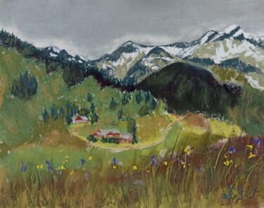 Peinture intitulée "Le grand Mont à Bou…" par Genevieve Fraysse, Œuvre d'art originale, Pastel