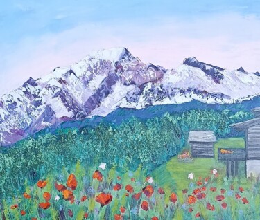 Peinture intitulée "Le Mont Blanc au pr…" par Genevieve Fraysse, Œuvre d'art originale, Huile
