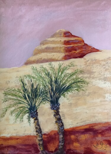 Malerei mit dem Titel "La pyramide de Saqq…" von Genevieve Fraysse, Original-Kunstwerk, Pastell