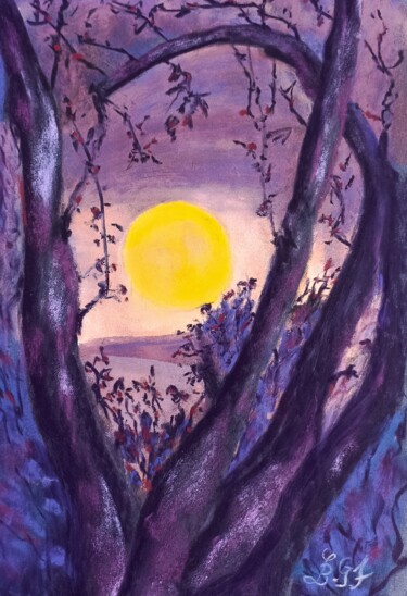 Peinture intitulée "La super lune bleue…" par Genevieve Fraysse, Œuvre d'art originale, Pastel