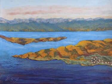 Peinture intitulée "Croatie l'Ile de Pag" par Genevieve Fraysse, Œuvre d'art originale, Pastel