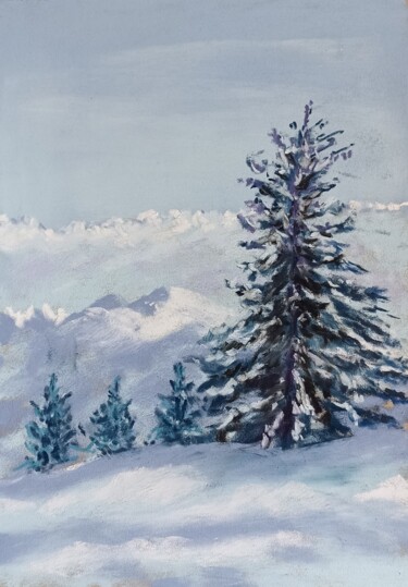 Malerei mit dem Titel "Montagne de la Loir…" von Genevieve Fraysse, Original-Kunstwerk, Pastell