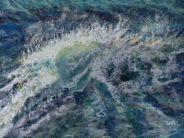 Peinture intitulée "La vague verte" par Genevieve Fraysse, Œuvre d'art originale, Pastel