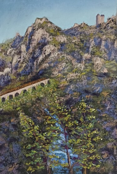 Painting titled "Les Gorges de l'All…" by Genevieve Fraysse, Original Artwork, Pastel