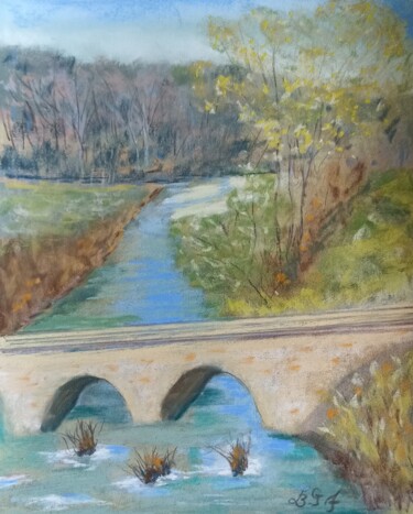 Pintura titulada "Le pont de Montclus…" por Genevieve Fraysse, Obra de arte original, Pastel