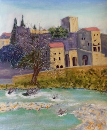 Peinture intitulée "La Cèze à Montclus…" par Genevieve Fraysse, Œuvre d'art originale, Pastel