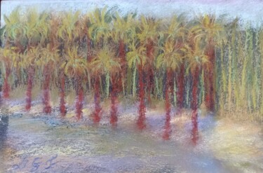 Malerei mit dem Titel "l'allée des Palmier…" von Genevieve Fraysse, Original-Kunstwerk, Pastell