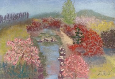 Pintura titulada "Cerisiers du Japon…" por Genevieve Fraysse, Obra de arte original, Pastel
