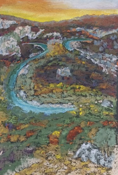 Peinture intitulée "Les Gorges de l'Ard…" par Genevieve Fraysse, Œuvre d'art originale, Pastel