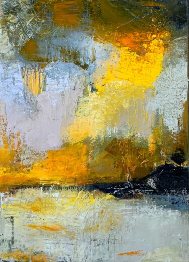 Картина под названием "Horizon" - Geneviève Girod, Подлинное произведение искусства, Масло Установлен на Деревянная рама для…