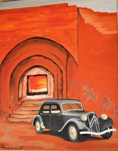 Peinture intitulée "traction à marrakech" par Geneviève Mounier, Œuvre d'art originale, Huile
