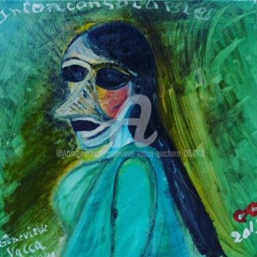 Painting titled "L'inconsolable." by Geneviève  Vacca-Giachero, Original Artwork, Oil Mounted on Wood Stretcher frame