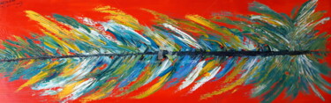 Painting titled "Arcancielo plume da…" by Geneviève  Vacca-Giachero, Original Artwork, Oil Mounted on Wood Stretcher frame