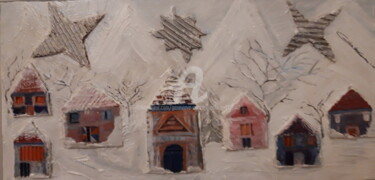 Painting titled "Village enneigé" by Geneviève  Vacca-Giachero, Original Artwork, Acrylic Mounted on Wood Stretcher frame