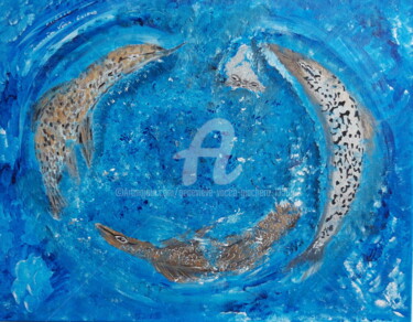 Peinture intitulée "Ronde des poissons" par Geneviève  Vacca-Giachero, Œuvre d'art originale, Acrylique Monté sur Châssis en…