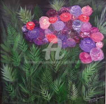 Painting titled "La roseraie" by Geneviève  Vacca-Giachero, Original Artwork, Acrylic Mounted on Wood Stretcher frame