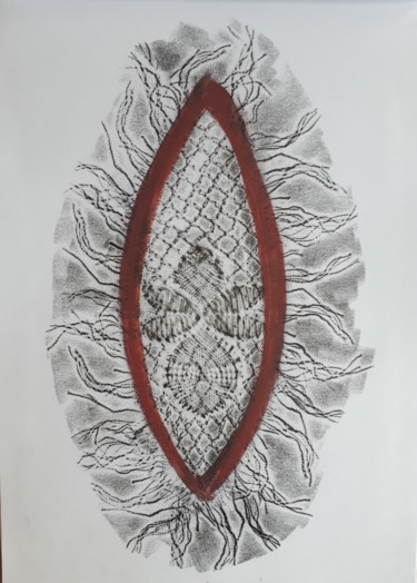 Gravures & estampes intitulée "Dentelles et rouge…" par Geneviève Vastrade, Œuvre d'art originale, Graphite