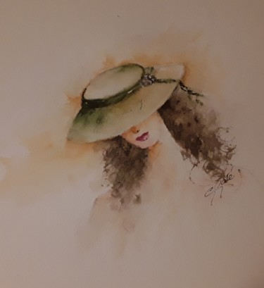 Painting titled "pudeur" by Geneviève Gaté, Original Artwork, Watercolor