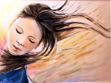 Peinture intitulée "Fille du vent" par Genevieve Jeandot, Œuvre d'art originale, Aquarelle