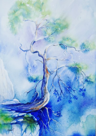 Pintura intitulada "Evasion ." por Genevieve Jeandot, Obras de arte originais, Aquarela