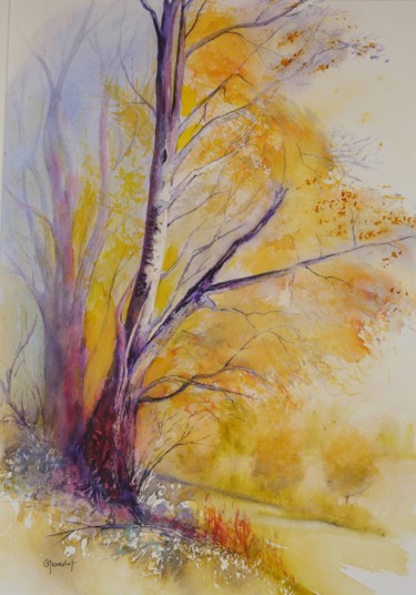 Pintura intitulada "Lumière d'automne." por Genevieve Jeandot, Obras de arte originais, Aquarela